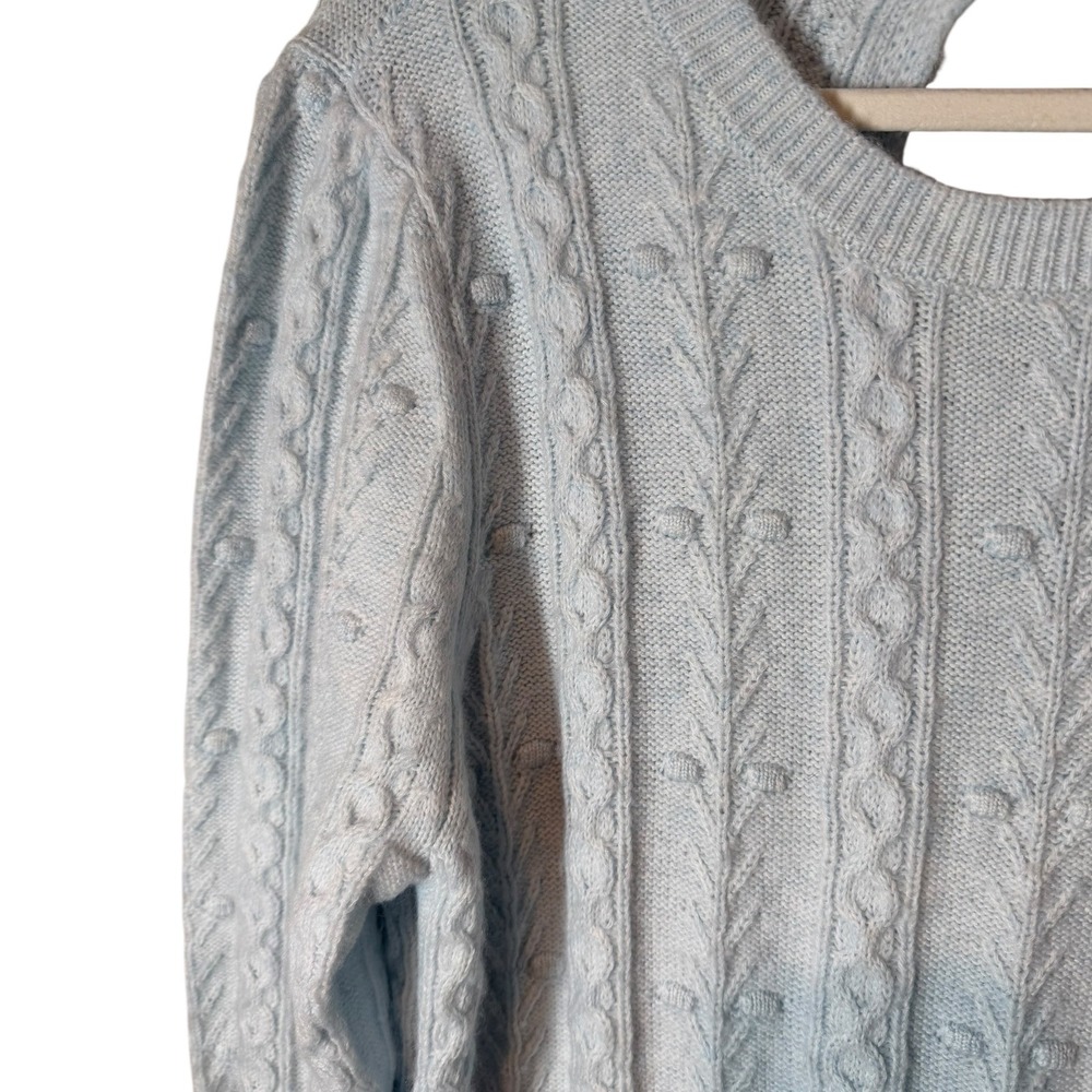 NWT Single Thread Ice Melt Blue Cable Knit Keyhole Back Sweater Large Winter - Picture 5 of 9